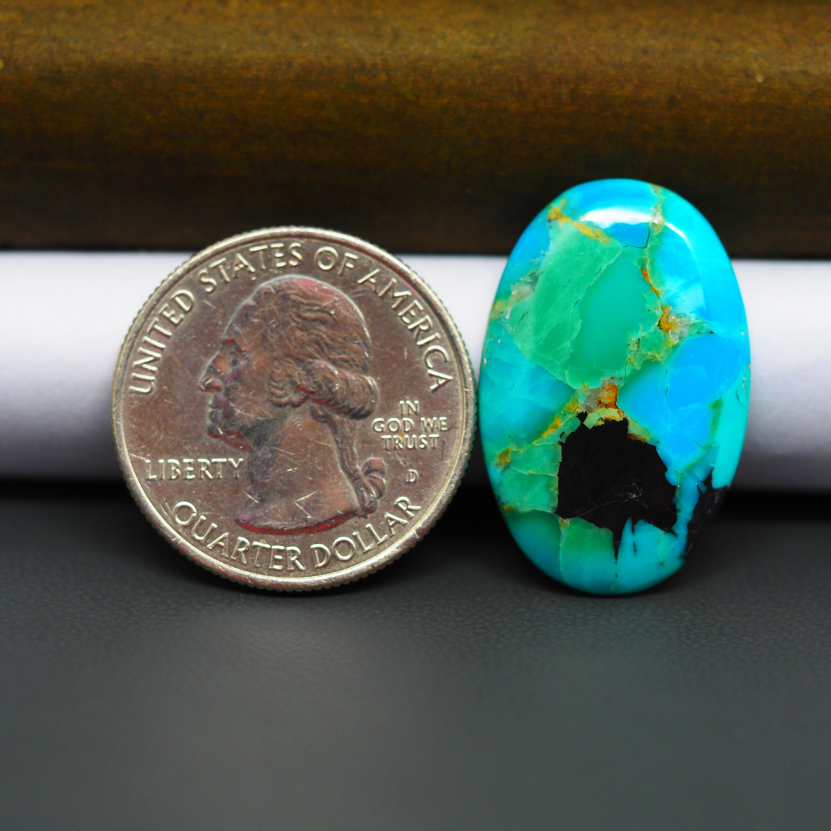 Mohave Turquoise & White Buffalo Oval Cabochon 27x18mm 13.5ct - Blue with Black Band - Pedra Gems