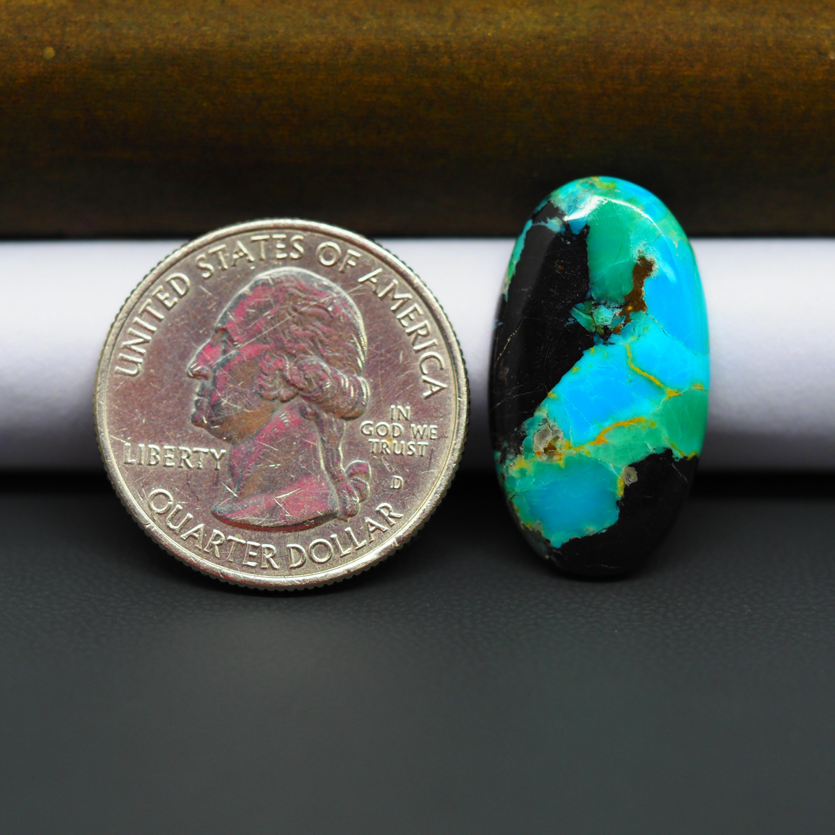 Mohave Turquoise & White Buffalo Oval Cabochon 26x14mm 11ct - Blue and Green with Black Wedge - Pedra Gems