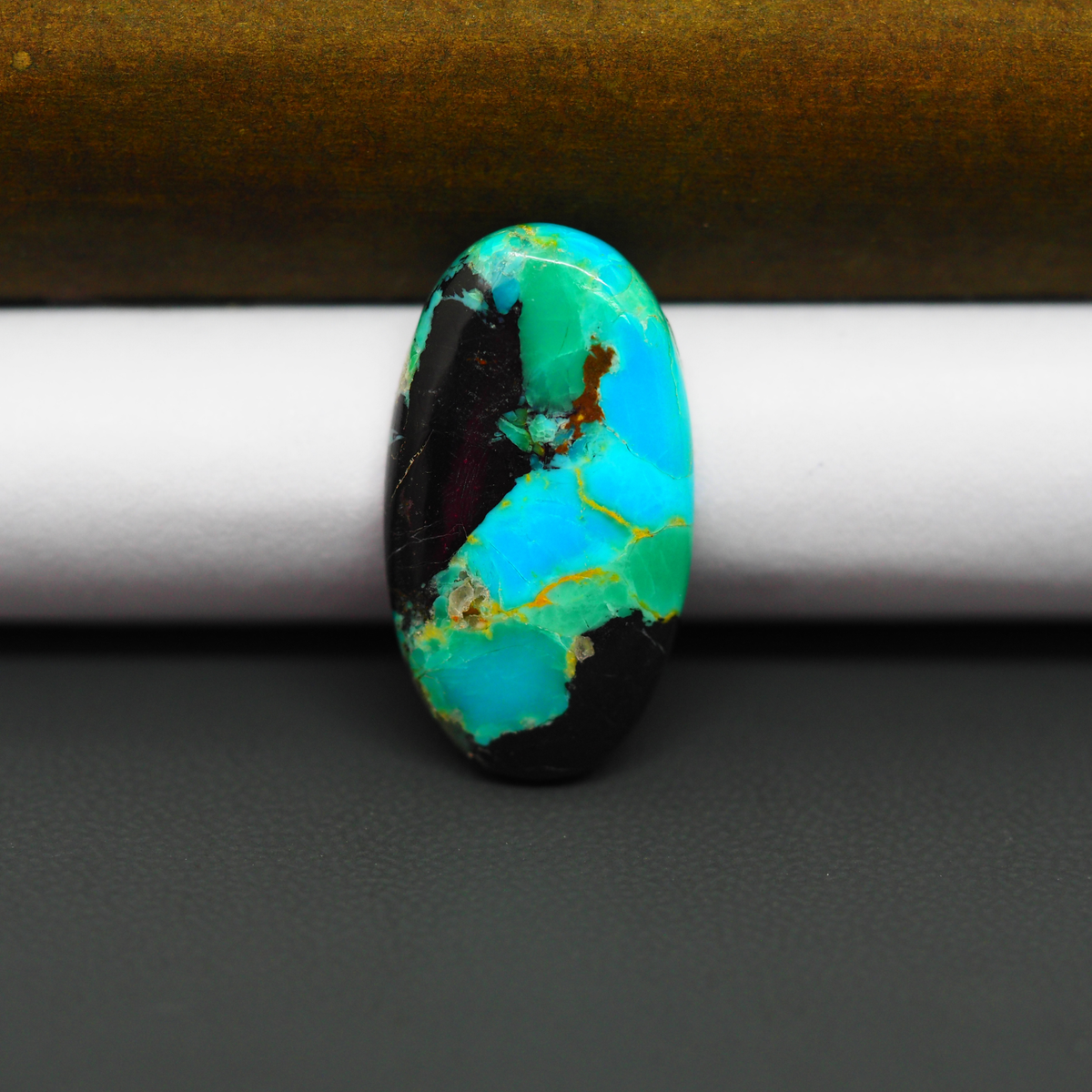 Mohave Turquoise & White Buffalo Oval Cabochon 26x14mm 11ct - Blue and Green with Black Wedge - Pedra Gems