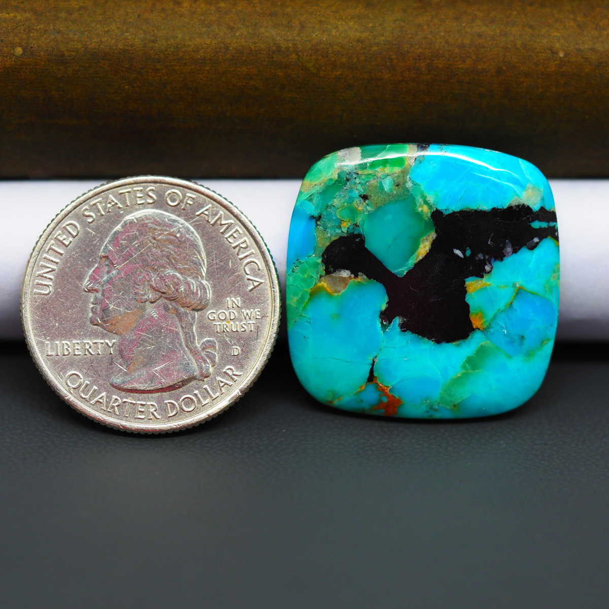 Mohave Turquoise & White Buffalo Cushion Cabochon 25x25mm 24.5ct - Blue and Green with Black Mark - Pedra Gems