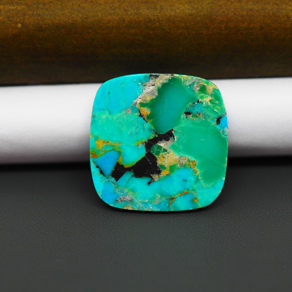 Mohave Turquoise & White Buffalo Cushion Cabochon 25x25mm 24.5ct - Blue and Green with Black Mark - Pedra Gems