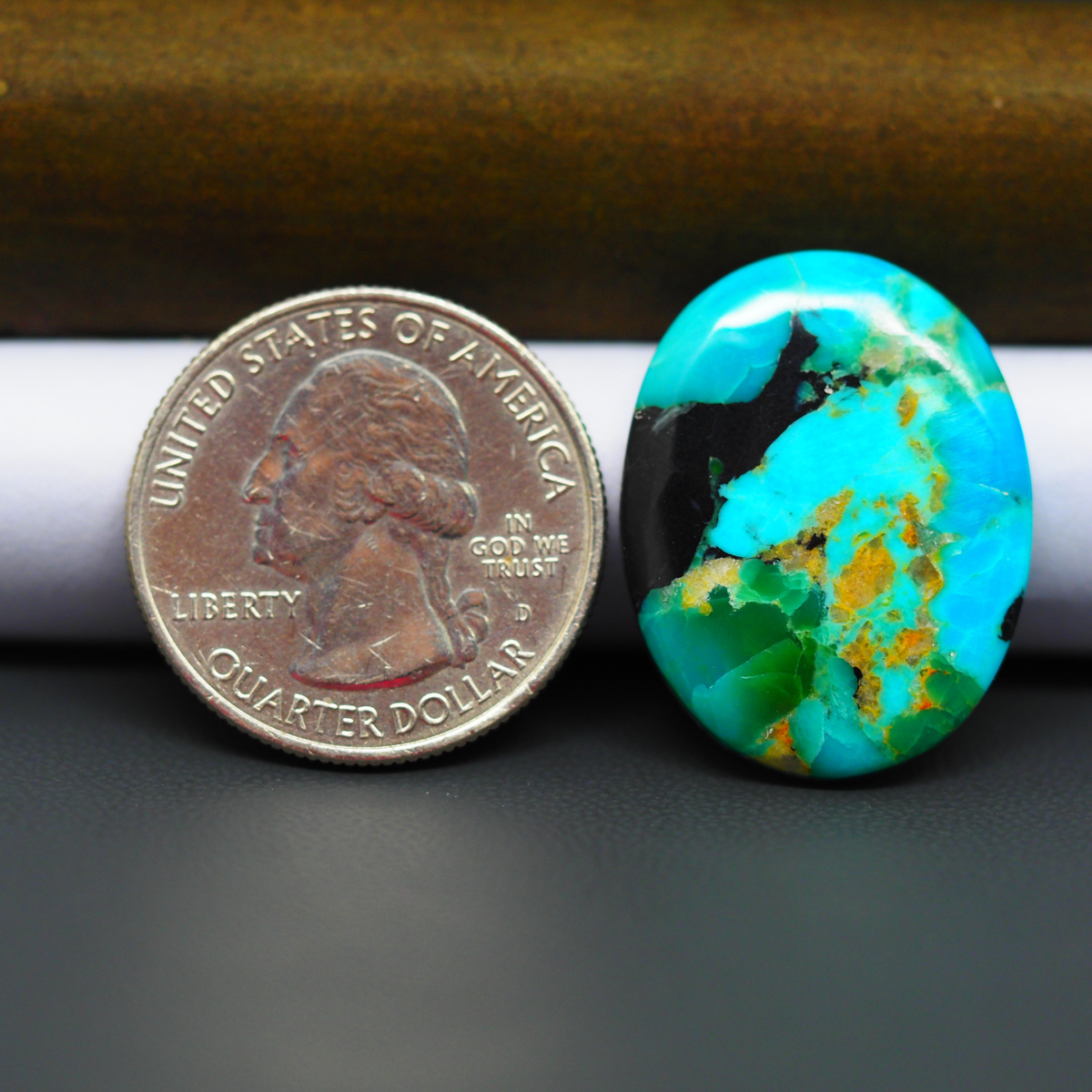 Mohave Turquoise & White Buffalo Oval Cabochon 26x21mm 18.5ct - Blue with Black Thread and Pyrite - Pedra Gems