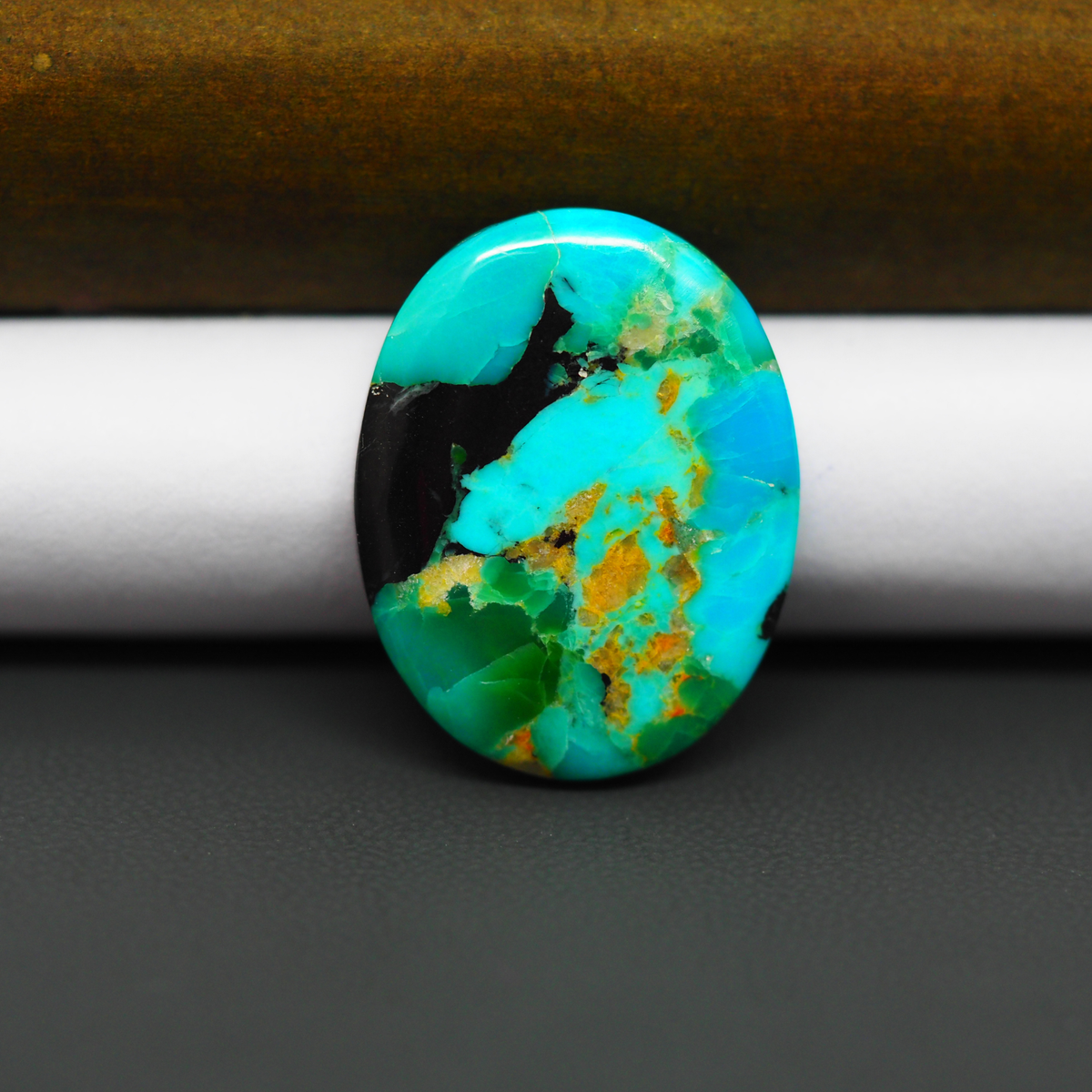 Mohave Turquoise & White Buffalo Oval Cabochon 26x21mm 18.5ct - Blue with Black Thread and Pyrite - Pedra Gems