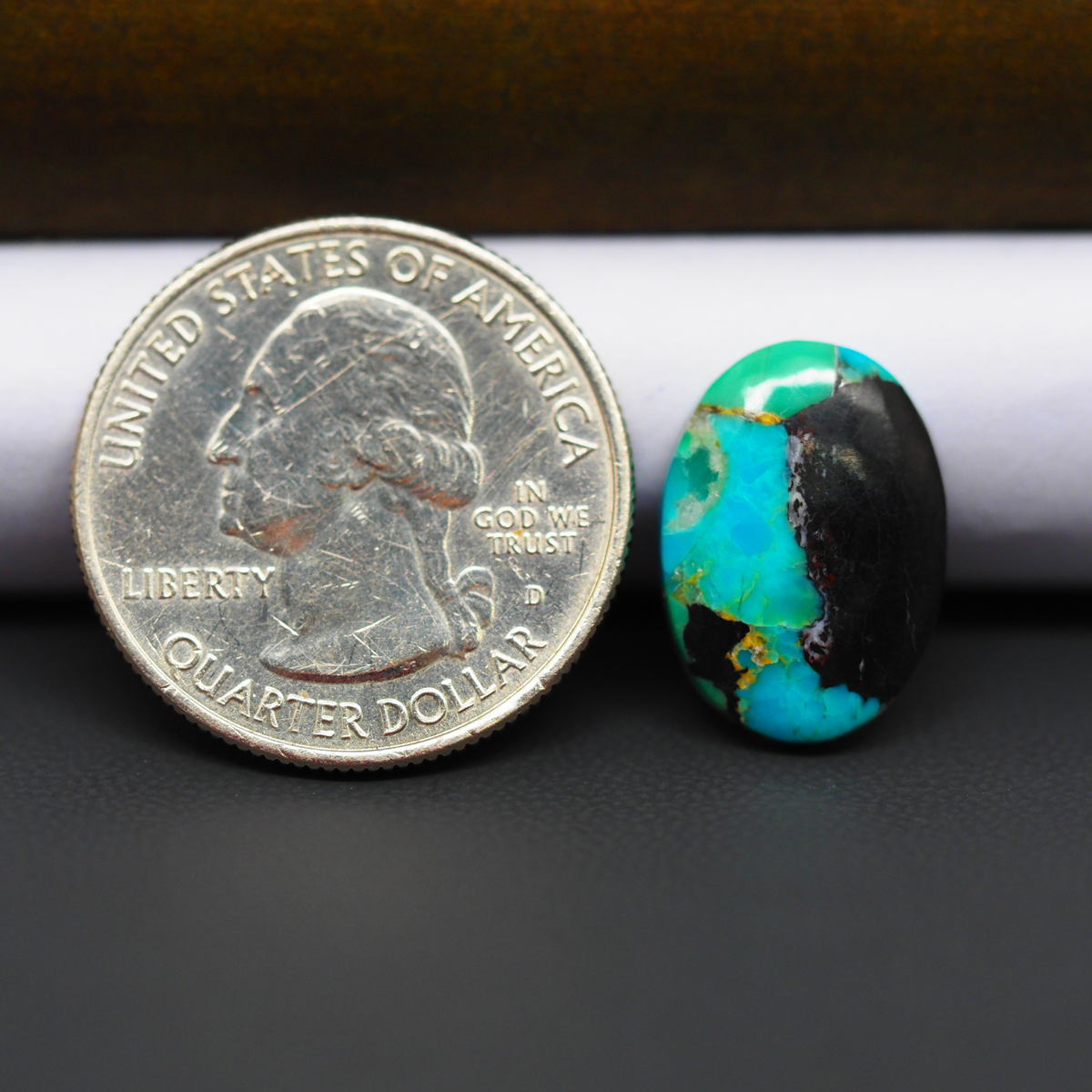 Mohave Turquoise & White Buffalo Oval Cabochon 17x12mm 6ct - Green and Blue with Black Edge - Pedra Gems