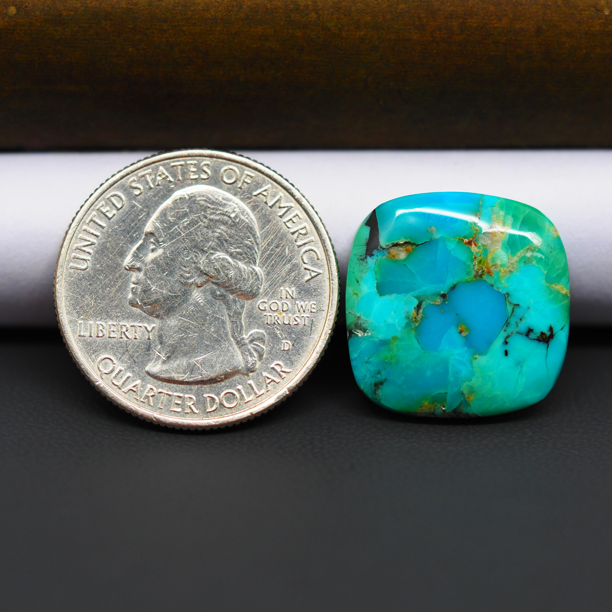 Mohave Turquoise & White Buffalo Cushion Cabochon 19x19mm 13ct - Blue and Green with Golden Matrix - Pedra Gems