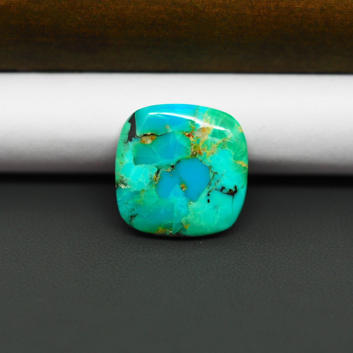 Mohave Turquoise & White Buffalo Cushion Cabochon 19x19mm 13ct - Blue and Green with Golden Matrix - Pedra Gems