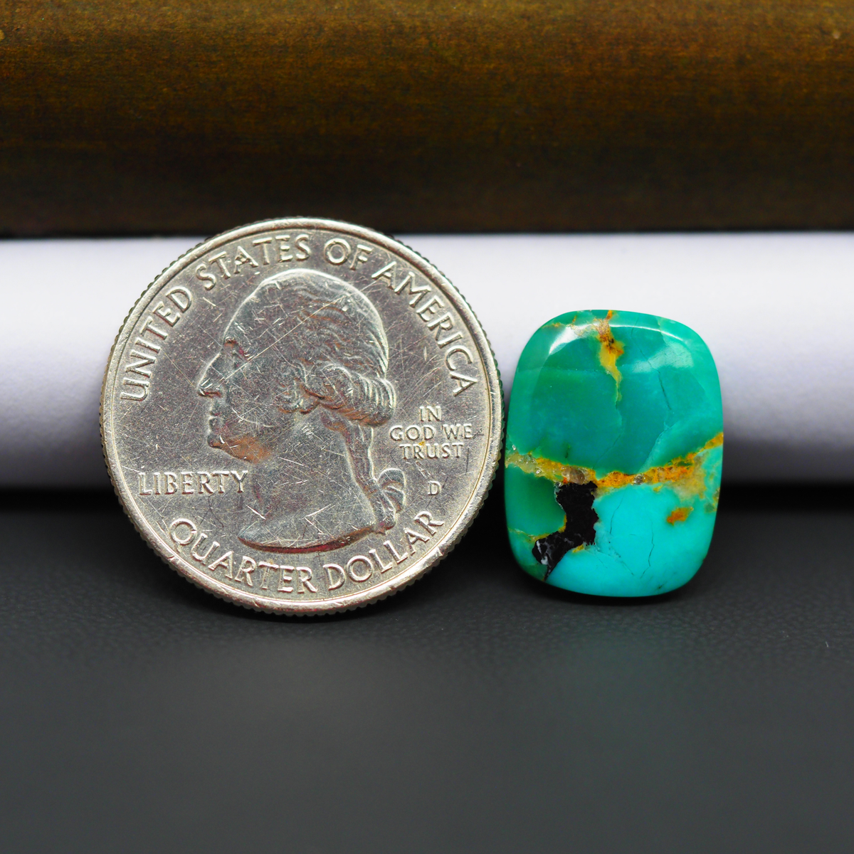 Mohave Turquoise & White Buffalo Cushion Cabochon 17x13mm 7ct - Green and Blue with Black Edge - Pedra Gems