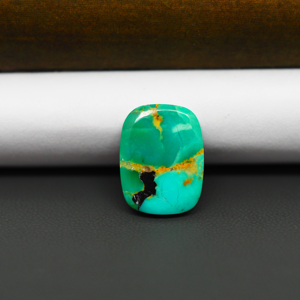Mohave Turquoise & White Buffalo Cushion Cabochon 17x13mm 7ct - Green and Blue with Black Edge - Pedra Gems