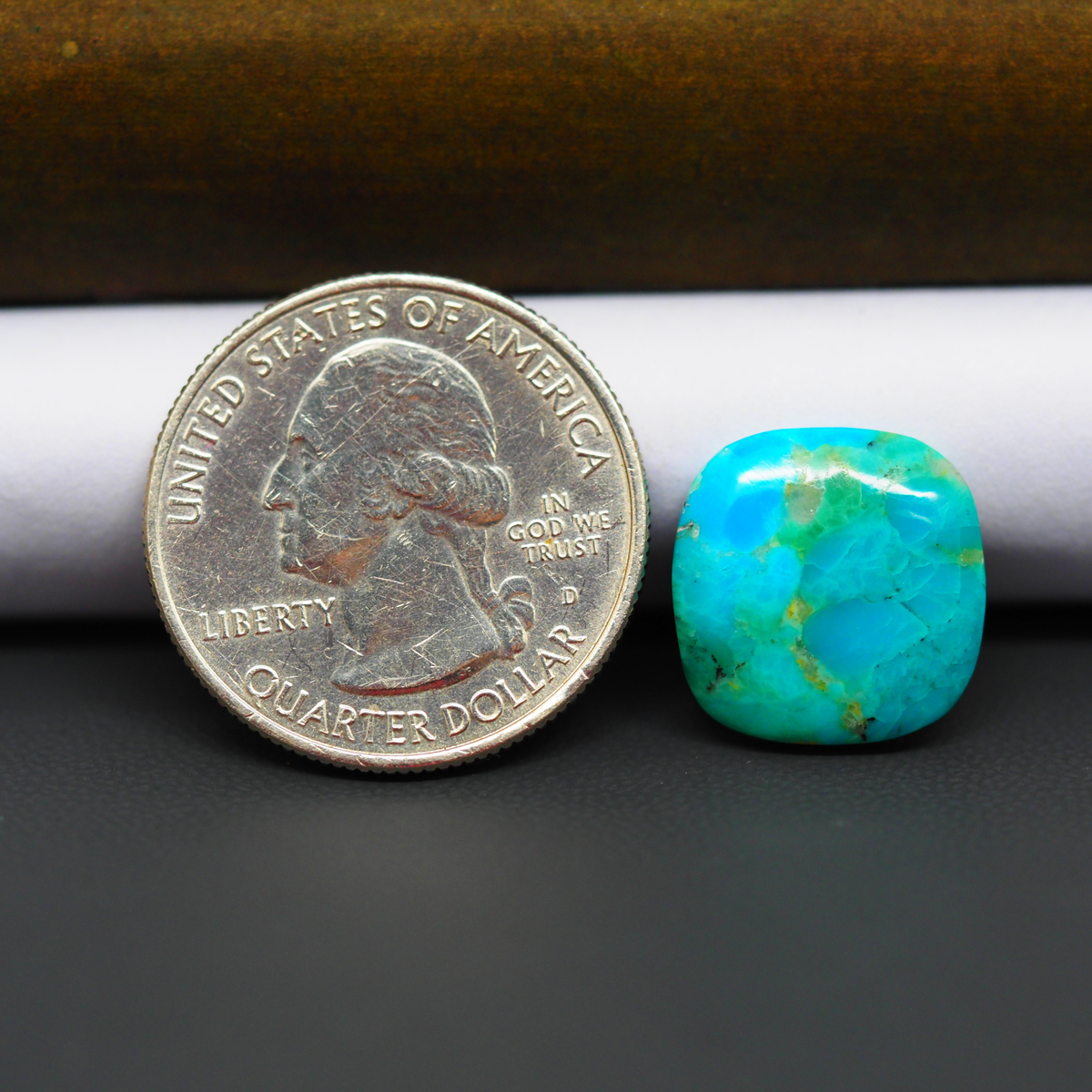 Mohave Turquoise & White Buffalo Cushion Cabochon 15x15mm 7.5ct - Green with Black Mark - Pedra Gems