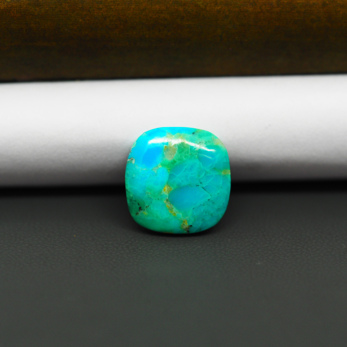 Mohave Turquoise & White Buffalo Cushion Cabochon 15x15mm 7.5ct - Green with Black Mark - Pedra Gems