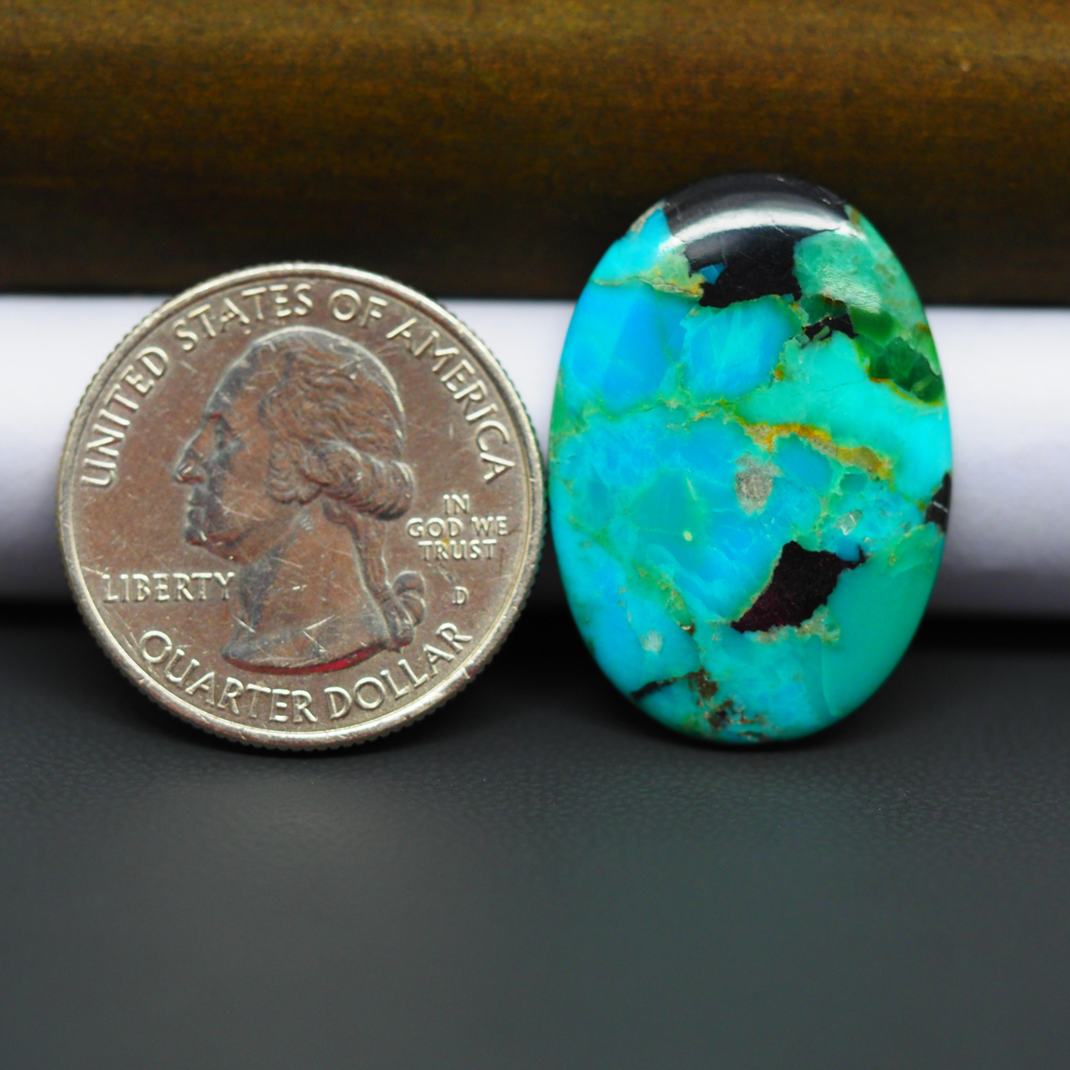 Mohave Turquoise & White Buffalo Oval Cabochon 28x13mm 16.5ct - Blue with Black Tip - Pedra Gems