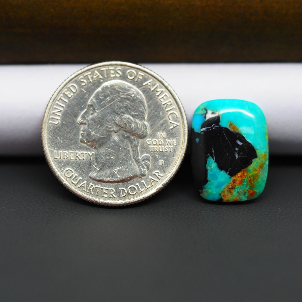 Mohave Turquoise & White Buffalo Cushion Cabochon 17x13mm 6ct - Green with Black Edge - Pedra Gems