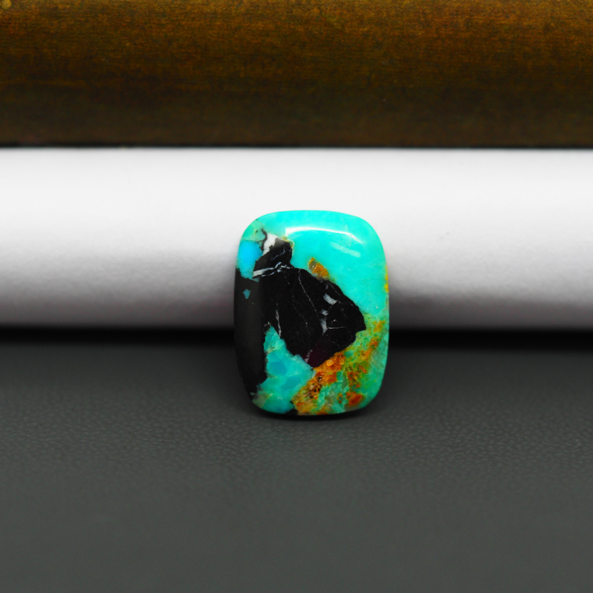 Mohave Turquoise & White Buffalo Cushion Cabochon 17x13mm 6ct - Green with Black Edge - Pedra Gems