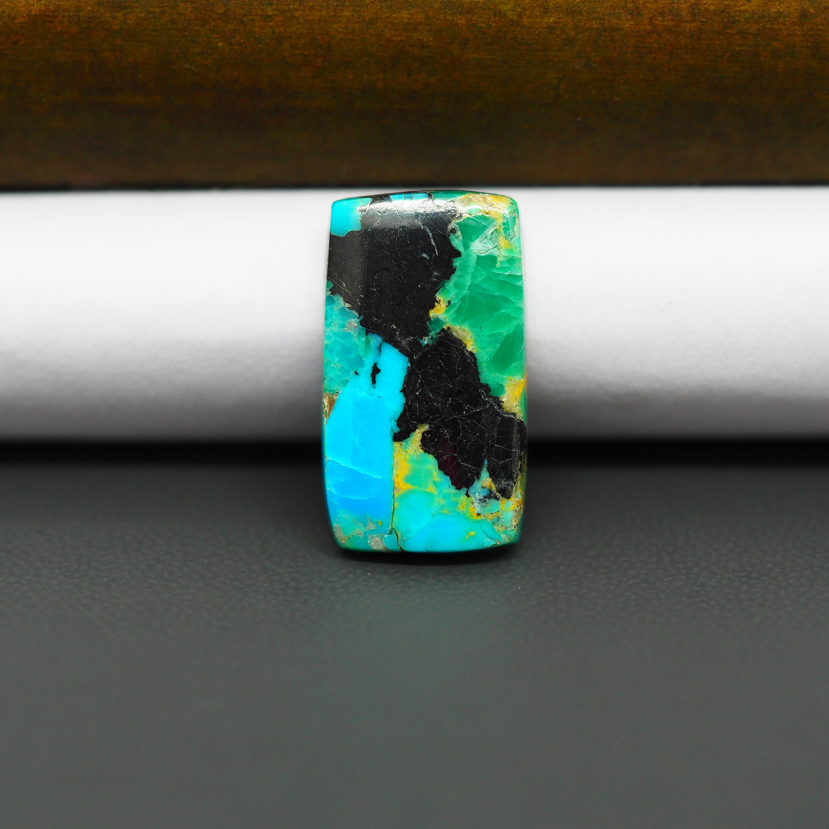 Natural Mohave Turquoise & White Buffalo Rectangle Cabochon 21x12mm 10ct - Black and Blue - Pedra Gems