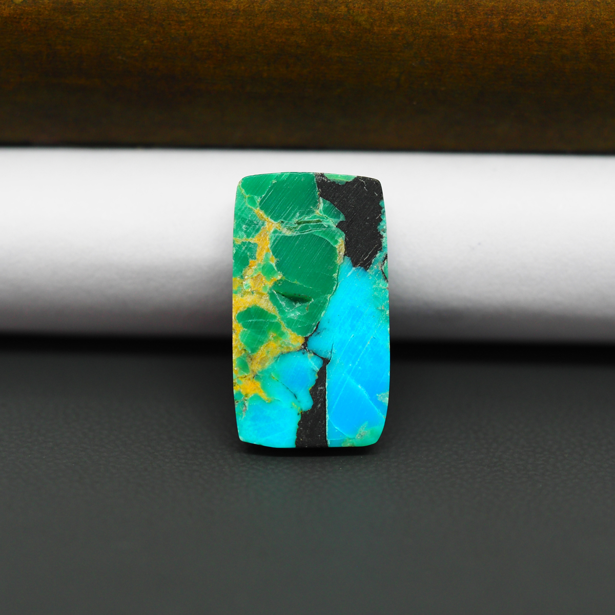 Natural Mohave Turquoise & White Buffalo Rectangle Cabochon 21x12mm 10ct - Black and Blue - Pedra Gems
