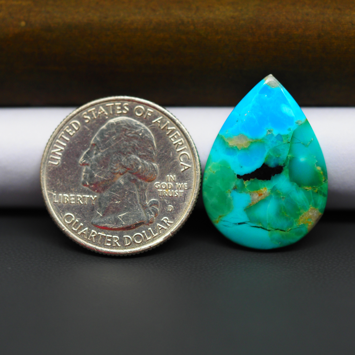 Natural Mohave Turquoise & White Buffalo Pear Cabochon 26x18mm 13ct - Blue and Green - Pedra Gems