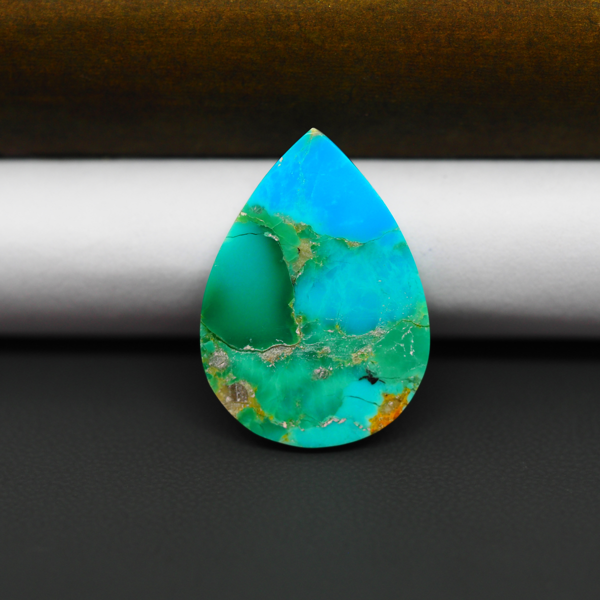 Natural Mohave Turquoise & White Buffalo Pear Cabochon 26x18mm 13ct - Blue and Green - Pedra Gems