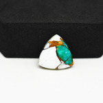 Natural Turquoise & White Buffalo Trillion Cabochon 16x16mm 8ct - White with Green Turquoise and Golden Matrix - Pedra Gems