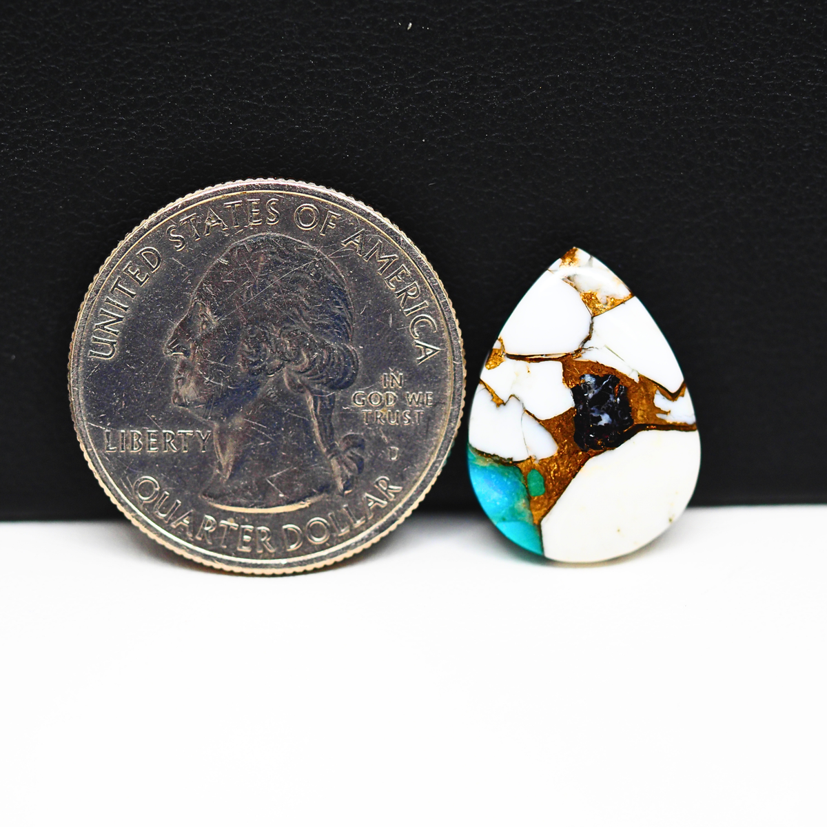 Natural Turquoise & White Buffalo Pear Cabochon 16x14mm 8.5ct - White with Teal Turquoise and Golden Matrix - Pedra Gems