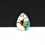 Natural Turquoise & White Buffalo Pear Cabochon 16x14mm 8.5ct - White with Teal Turquoise and Golden Matrix - Pedra Gems