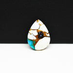 Natural Turquoise & White Buffalo Pear Cabochon 16x14mm 8.5ct - White with Teal Turquoise and Golden Matrix - Pedra Gems