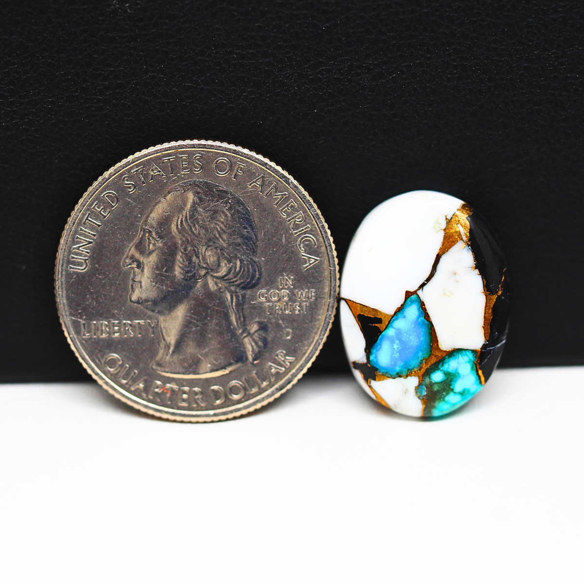 Natural Turquoise & White Buffalo Oval Cabochon 19x15mm 11ct - White with Bold Blue-Green Turquoise and Golden Matrix - Pedra Gems