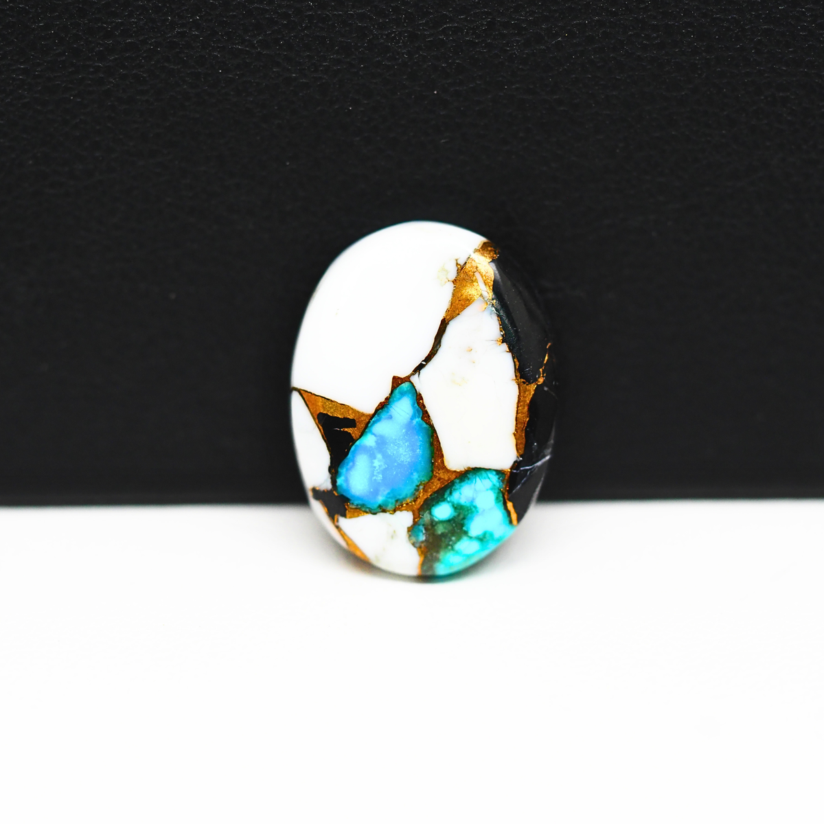 Natural Turquoise & White Buffalo Oval Cabochon 19x15mm 11ct - White with Bold Blue-Green Turquoise and Golden Matrix - Pedra Gems