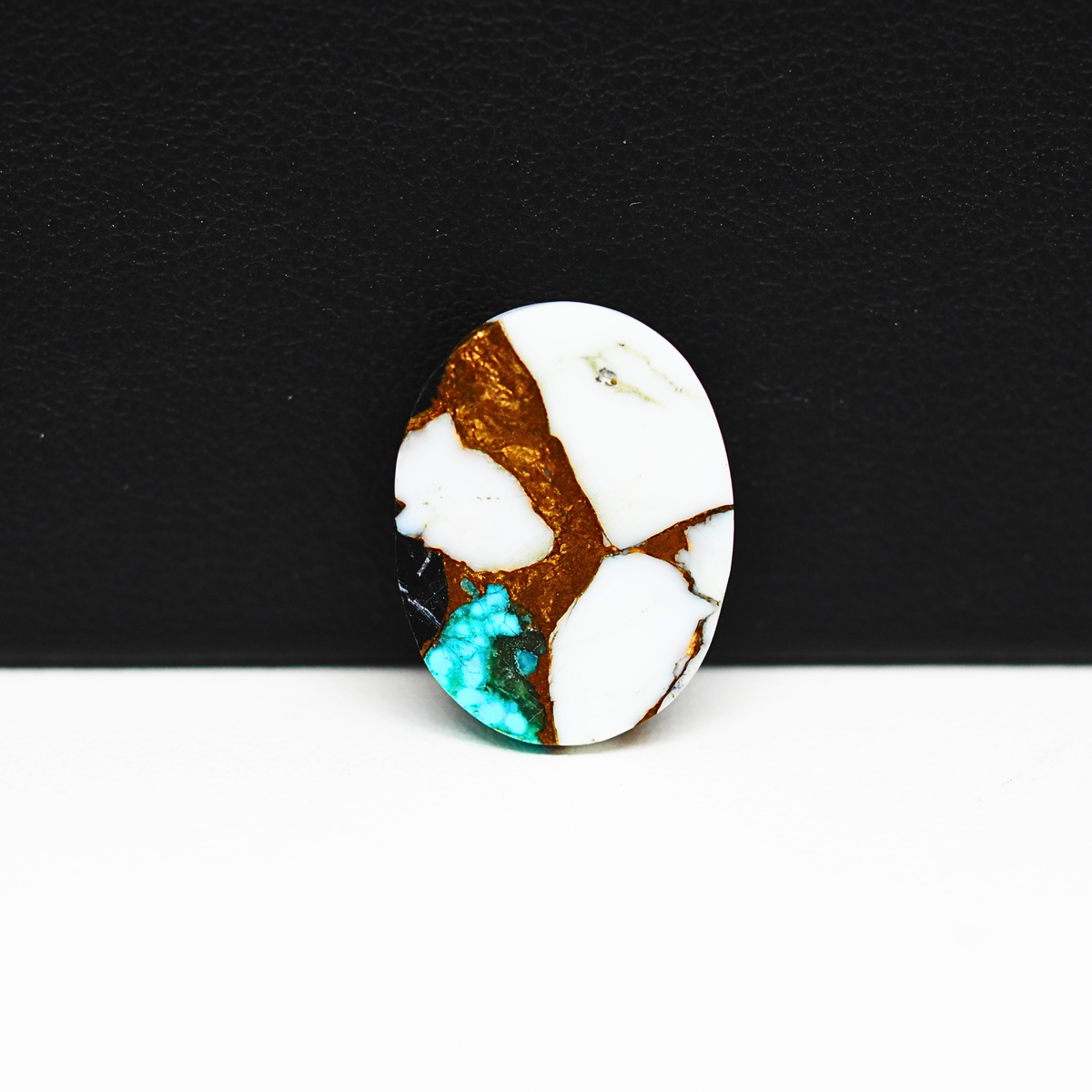 Natural Turquoise & White Buffalo Oval Cabochon 19x15mm 11ct - White with Bold Blue-Green Turquoise and Golden Matrix - Pedra Gems