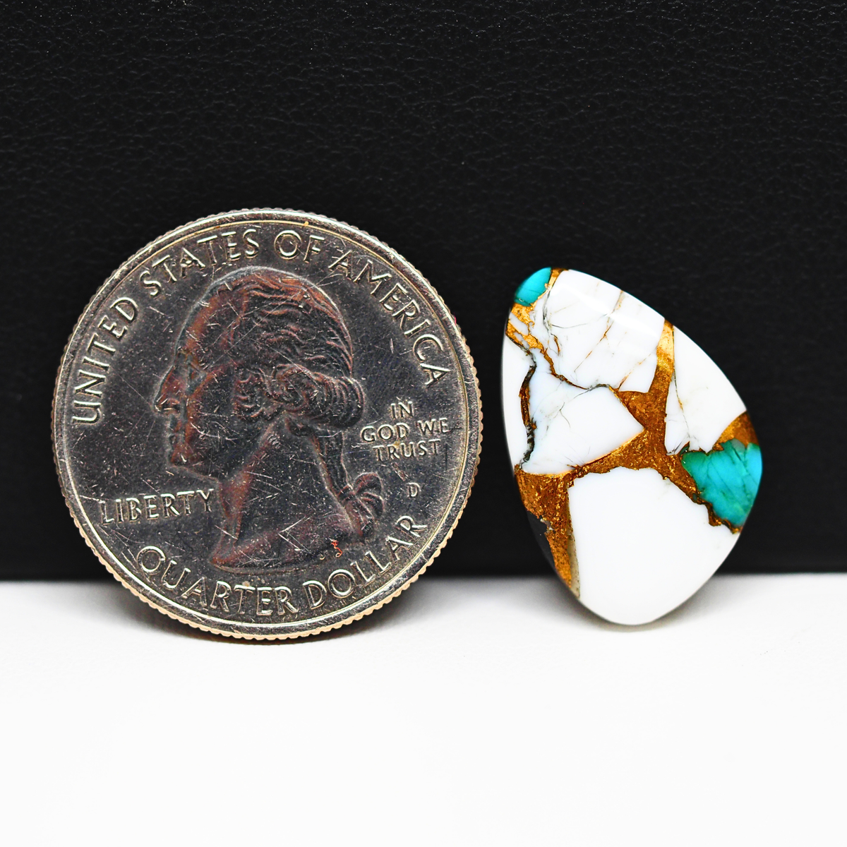 Natural Turquoise & White Buffalo Freeform Cabochon 20x14mm 9ct - White with Blue Turquoise and Golden Matrix - Pedra Gems