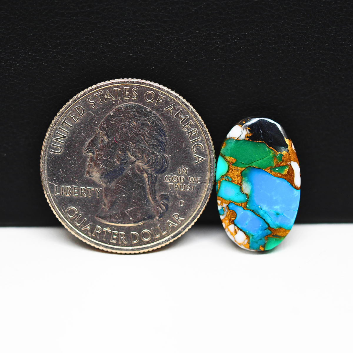 Natural Turquoise & White Buffalo Oval Cabochon 18x12mm 7.5ct - White with Green Turquoise and Golden Matrix - Pedra Gems