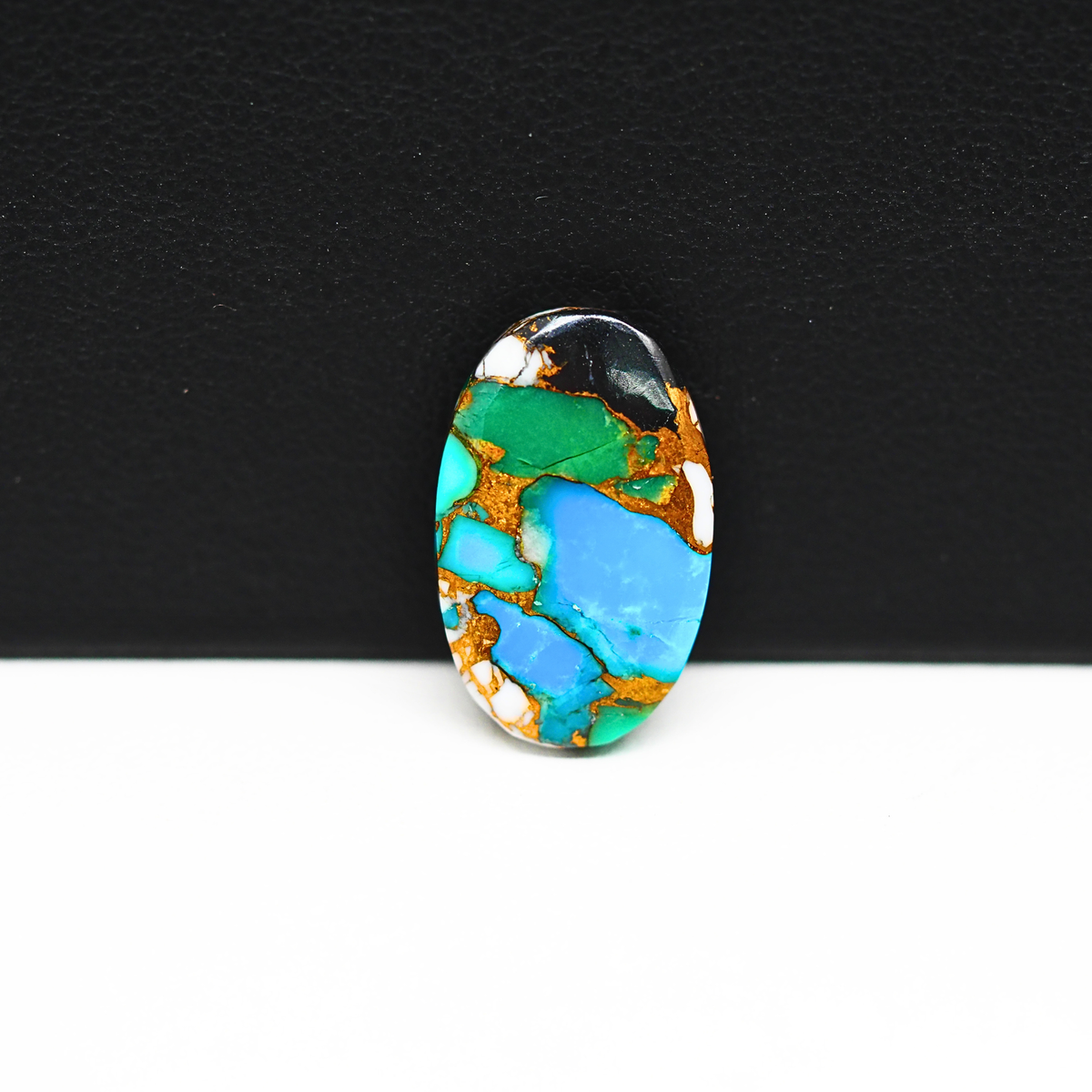 Natural Turquoise & White Buffalo Oval Cabochon 18x12mm 7.5ct - White with Green Turquoise and Golden Matrix - Pedra Gems