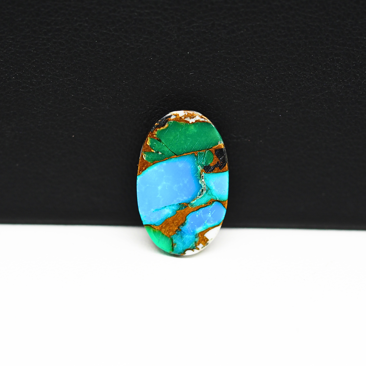Natural Turquoise & White Buffalo Oval Cabochon 18x12mm 7.5ct - White with Green Turquoise and Golden Matrix - Pedra Gems