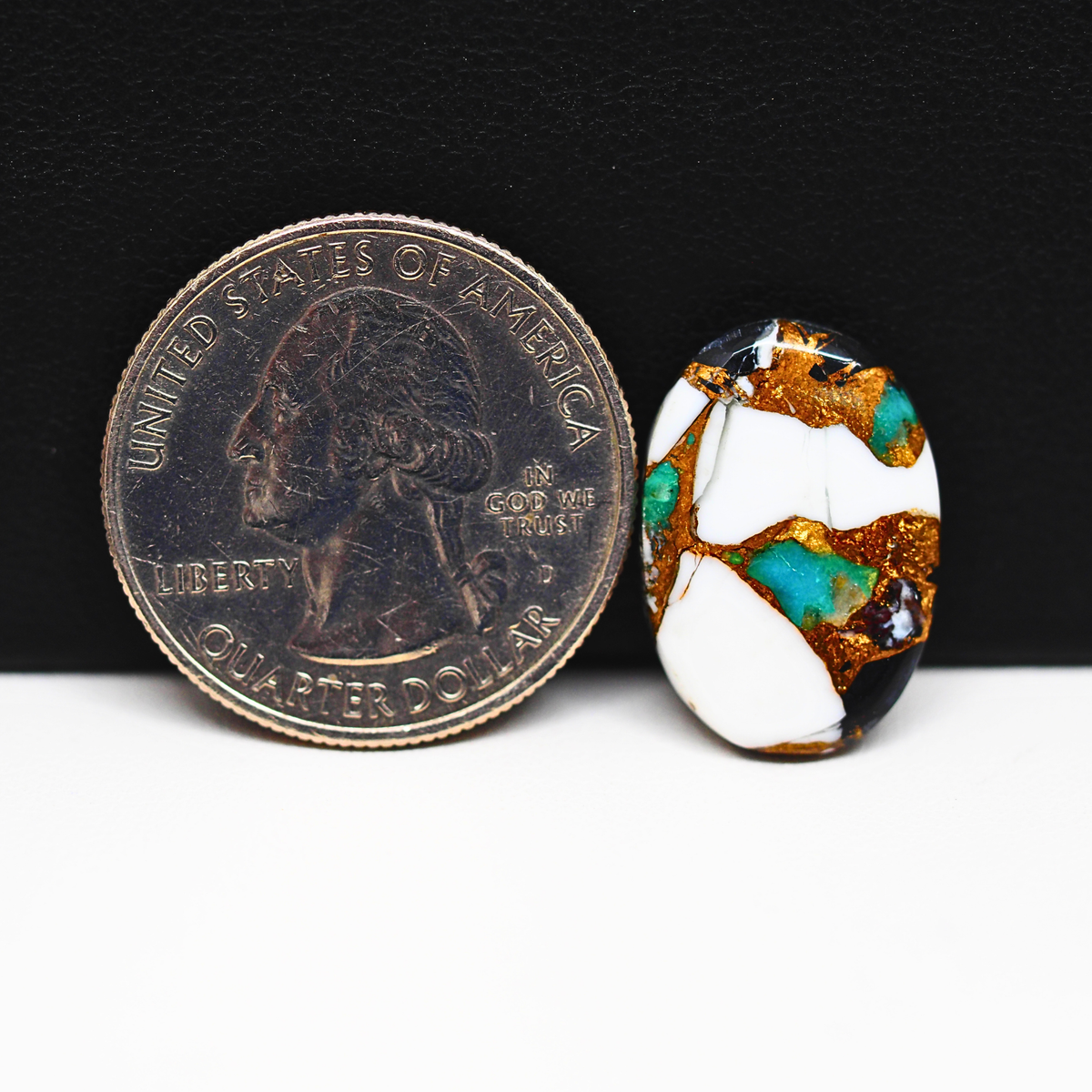Natural Turquoise & White Buffalo Oval Cabochon 20x13mm 8.5ct - White with Teal-Blue Turquoise and Golden Matrix - Pedra Gems