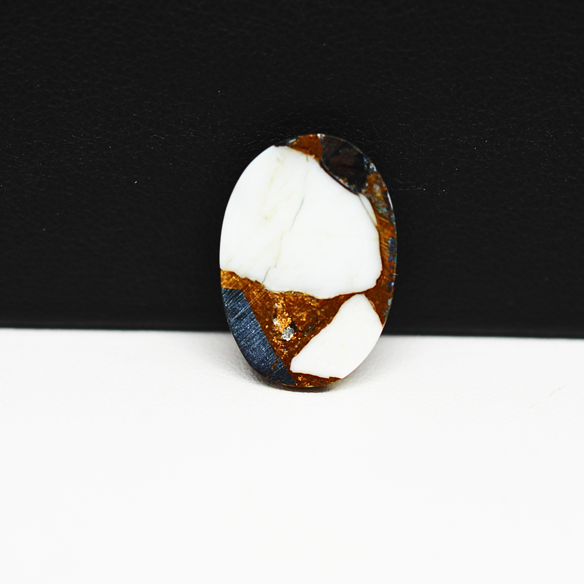 Natural Turquoise & White Buffalo Oval Cabochon 20x13mm 8.5ct - White with Teal-Blue Turquoise and Golden Matrix - Pedra Gems