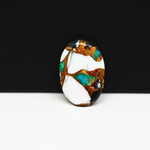 Natural Turquoise & White Buffalo Oval Cabochon 20x13mm 8.5ct - White with Teal-Blue Turquoise and Golden Matrix - Pedra Gems