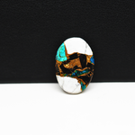 Natural Turquoise & White Buffalo Oval Cabochon 18x13mm 6.5ct - White with Blue-Green Turquoise Black Onyx and Golden Matrix - Pedra Gems