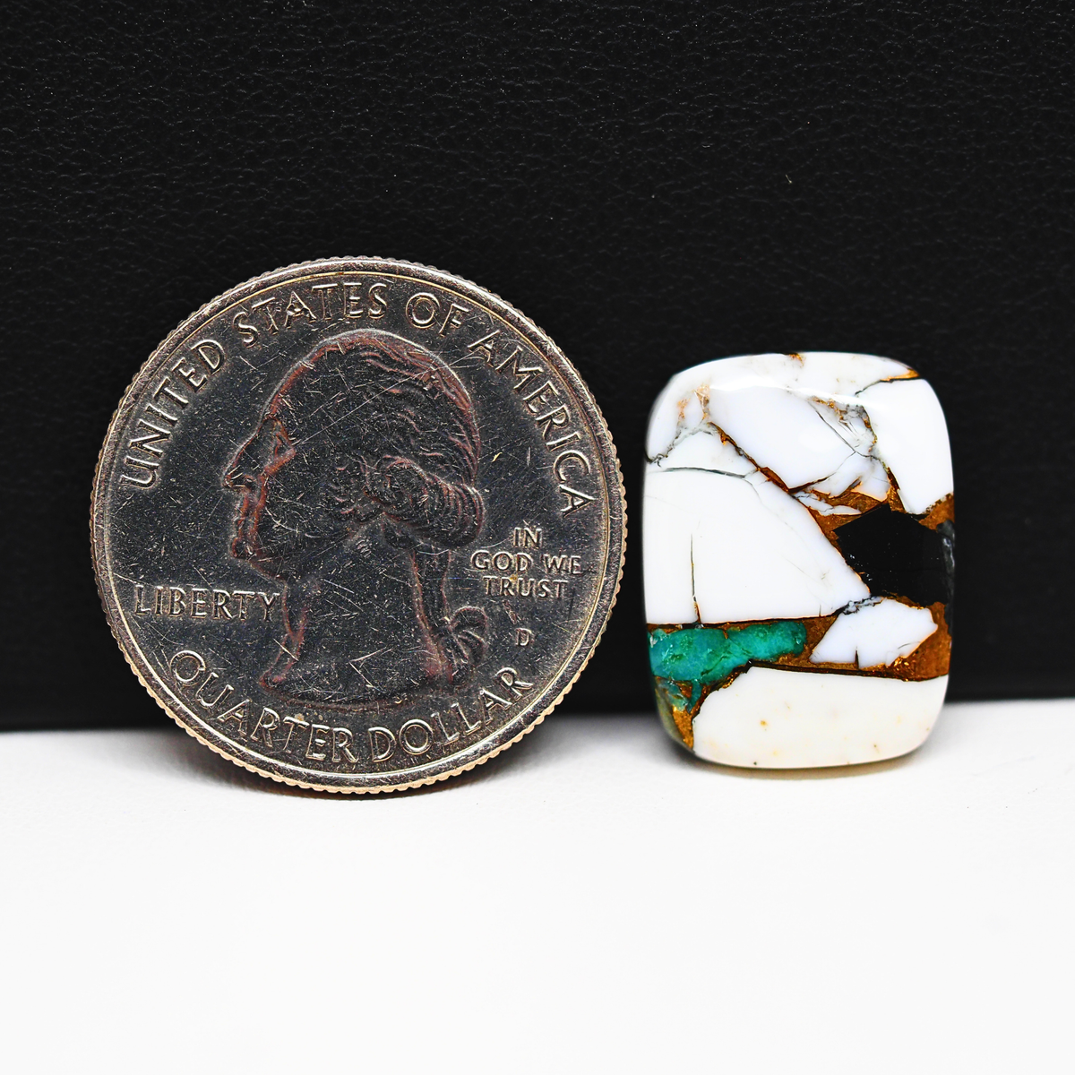 Natural Turquoise & White Buffalo Cushion Cabochon 19x14mm 10.5ct - White with Blue-Green Turquoise and Golden Matrix - Pedra Gems