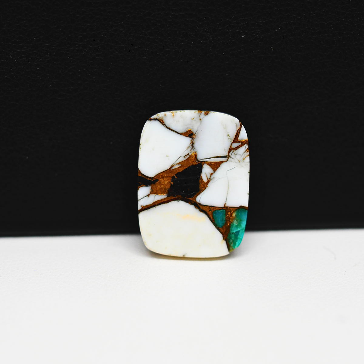 Natural Turquoise & White Buffalo Cushion Cabochon 19x14mm 10.5ct - White with Blue-Green Turquoise and Golden Matrix - Pedra Gems