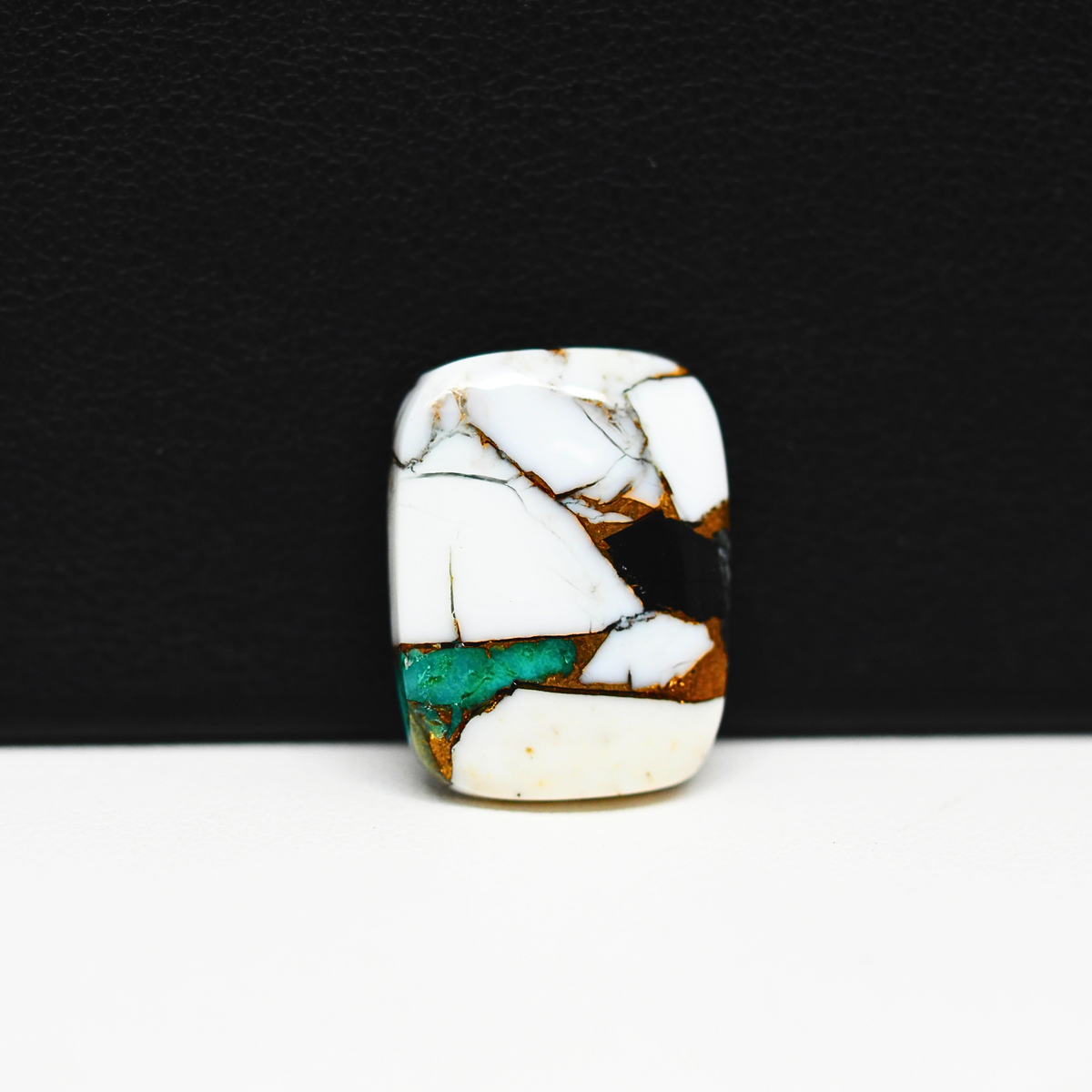 Natural Turquoise & White Buffalo Cushion Cabochon 19x14mm 10.5ct - White with Blue-Green Turquoise and Golden Matrix - Pedra Gems