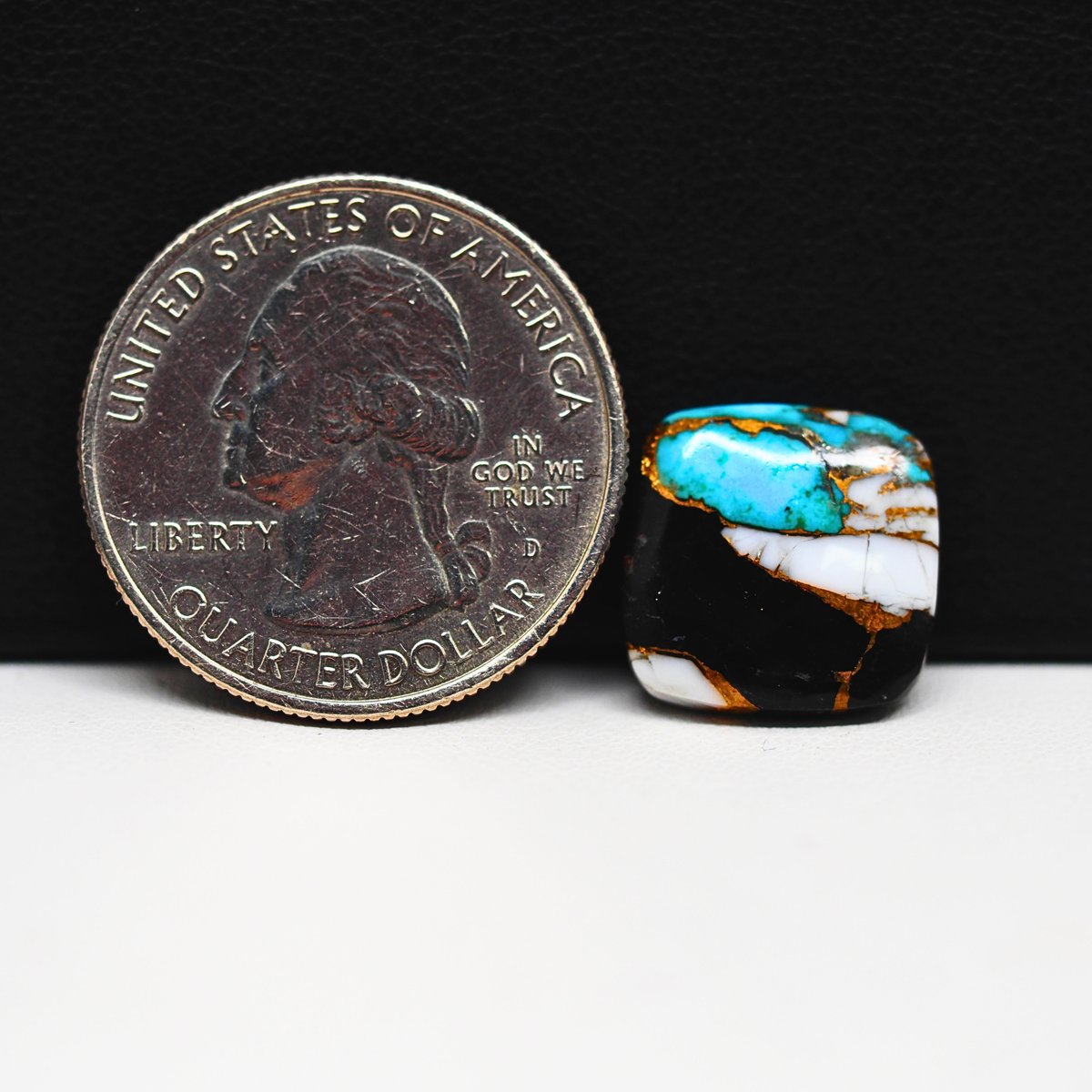 Turquoise & White Buffalo Cabochon 14x14mm 6ct Cushion – Kingman, Arizona