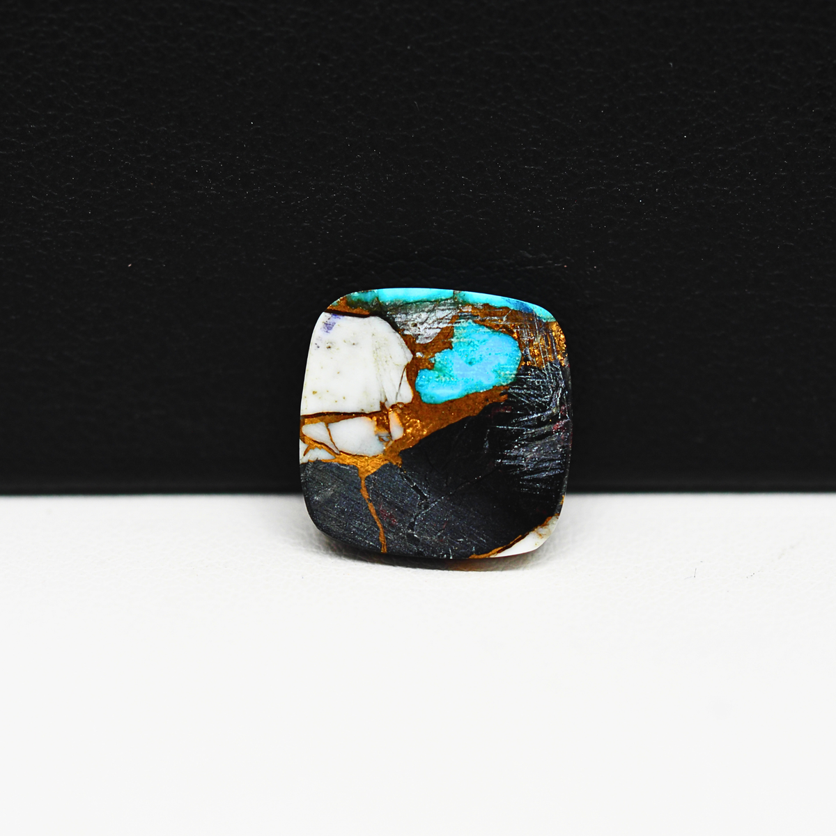 Turquoise & White Buffalo Cabochon 14x14mm 6ct Cushion – Kingman, Arizona