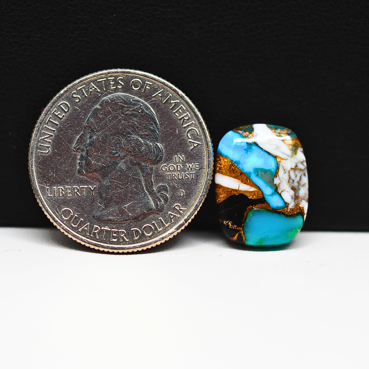 Turquoise & White Buffalo Cabochon 16x13mm 7ct Cushion – Kingman, Arizona