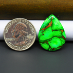 Natural Emerald Dahlia Pear Cabochon 26x19mm 20.5ct - vivid green with copper matrix, ships to Europe, Japan, Canada, Australia, NZ & worldwide - Pedra Gems.
