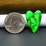 Natural Emerald Dahlia Heart Cabochon 27x18mm 16ct - vivid green with copper matrix, ships to Europe, Japan, Canada, Australia, NZ & worldwide - Pedra Gems.