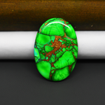 Natural Emerald Dahlia Oval Cabochon 33x22mm 28ct - vivid green with copper matrix, ships to Europe, Japan, Canada, Australia, NZ & worldwide - Pedra Gems.