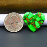 Natural Emerald Dahlia Heart Cabochon 24x26mm 23ct - vivid green with copper matrix, ships to Europe, Japan, Canada, Australia, NZ & worldwide - Pedra Gems.