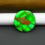 Natural Emerald Dahlia Round Cabochon 26x26mm 26ct - vivid green with copper matrix, ships to Europe, Japan, Canada, Australia, NZ & worldwide - Pedra Gems.