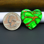 Natural Emerald Dahlia Heart Cabochon 26x28mm 24ct - vivid green with copper matrix, ships to Europe, Japan, Canada, Australia, NZ & worldwide - Pedra Gems.