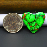Natural Emerald Dahlia Heart Cabochon 25x27mm 25.5ct - vivid green with copper matrix, ships to Europe, Japan, Canada, Australia, NZ & worldwide - Pedra Gems.