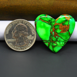Natural Emerald Dahlia Heart Cabochon 32x30mm 32.5ct - vivid green with copper matrix - Pedra Gems.